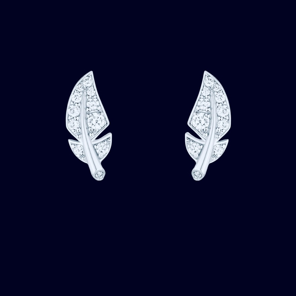 Burma 18k White Gold Feather Earrings lab-grown diamonds